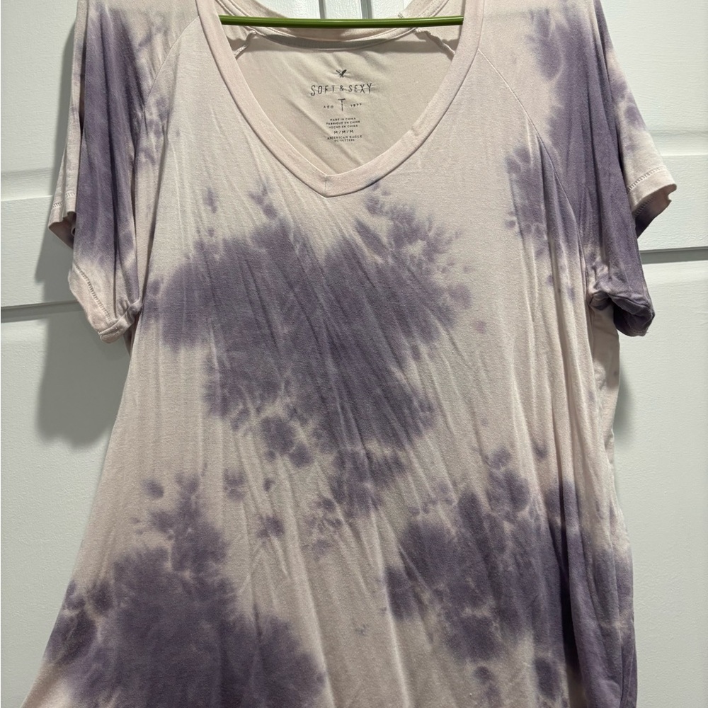 American Eagle Pastel Pink & Purple Oversized Tie-Dye Women's T-Shirt